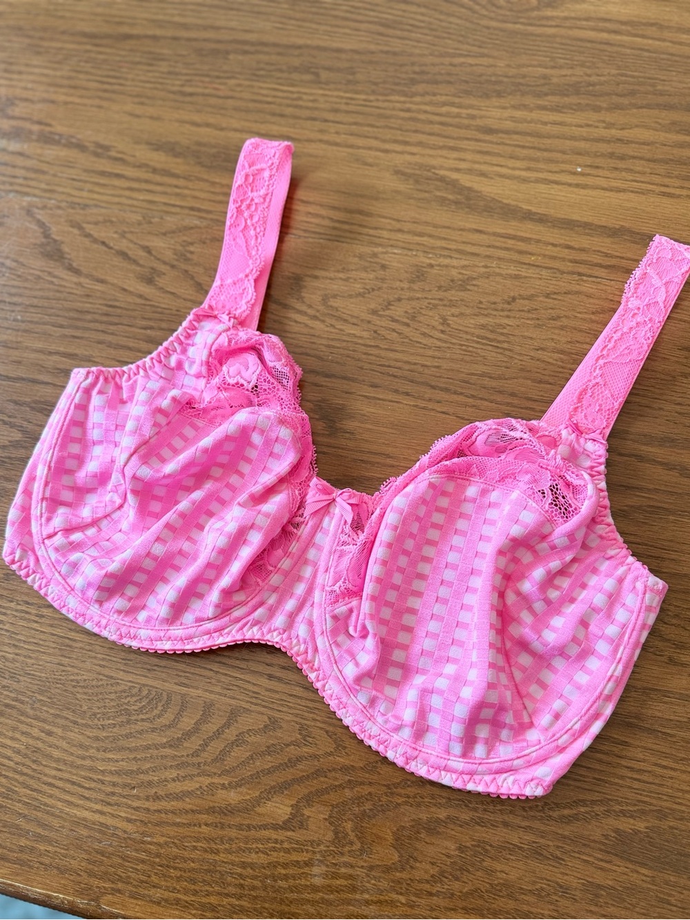 Prima Donna 38G Madison FullCup Underwire Bright PinkLace Gingham Adjustable Bra